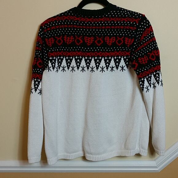 Marisa Canvas White Red Fair Isle Cardigan Mitten Pockets Tassels size Medium - Picture 2 of 12